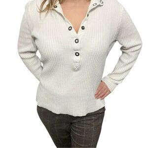 White Ribbed Cotton Ginny Sweater SZ S